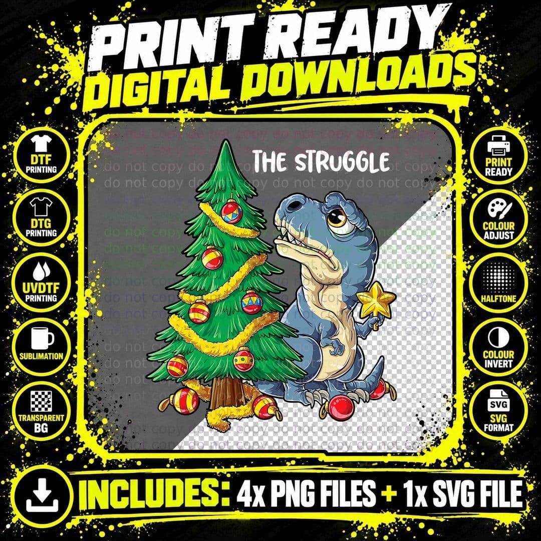 Dinosaur Christmas Tree Rex the Struggle Boys Xmas Png SVG Digital Bundle