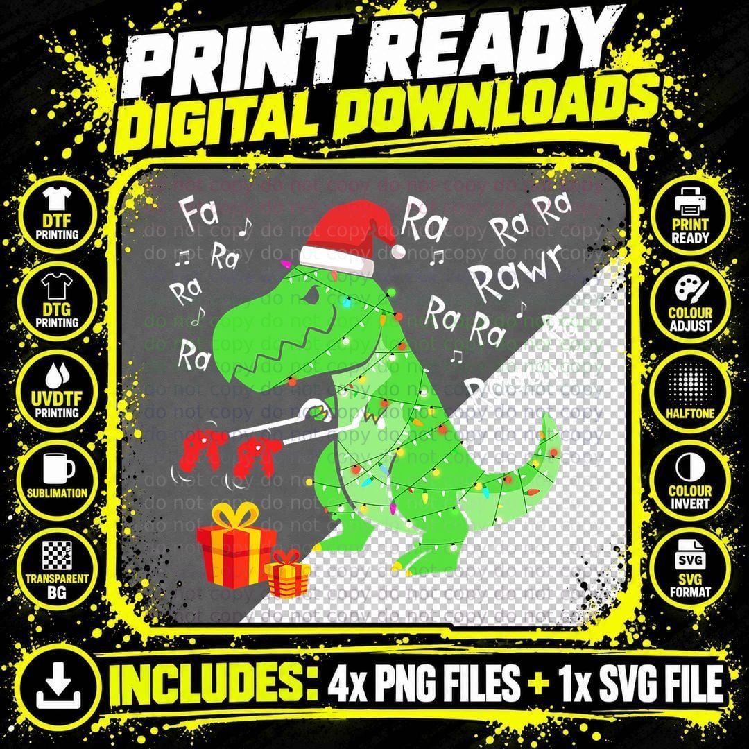 Dinosaur Fa Ra Ra Ra Rawr T-Rex Funny Christmas Xmas Png SVG Digital Bundle