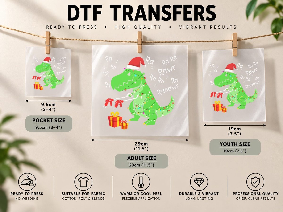 Dinosaur Fa Ra Ra Ra Rawr T-Rex Funny Christmas Xmas DTF Transfer Iron On