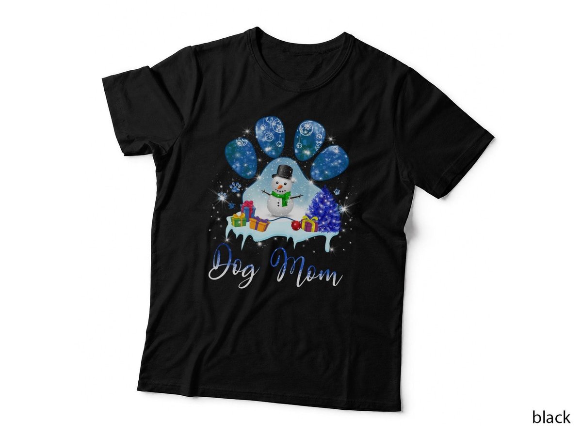 Dog Mom Paw Print T-Shirt, Christmas Holiday Style, Pet Lover Apparel