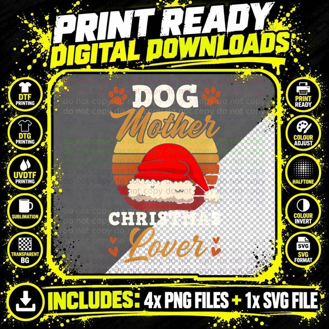 Dog Mother Christmas Mother Retro Vintage Style Png SVG Digital Bundle