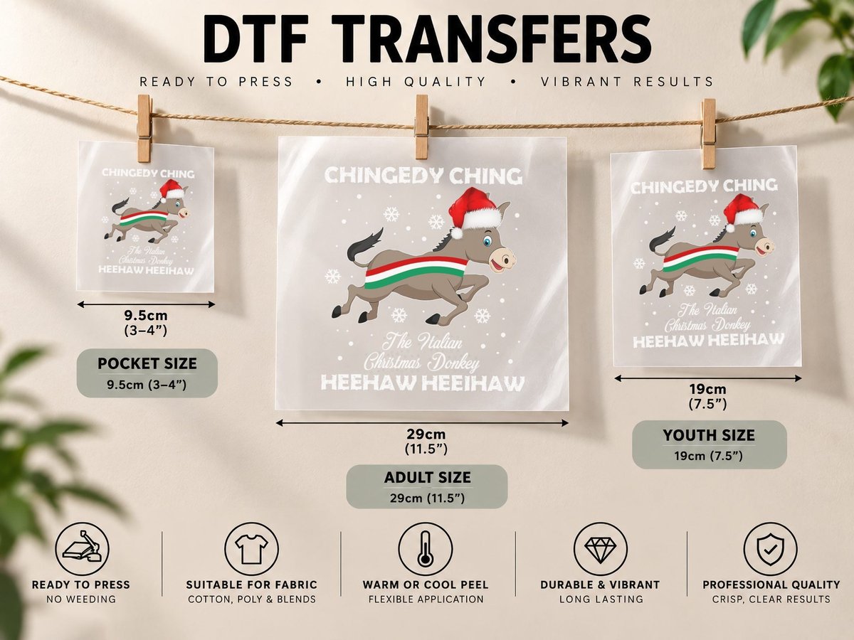 Dominick the Christmas Donkey Italian Donkey DTF Transfer Iron On