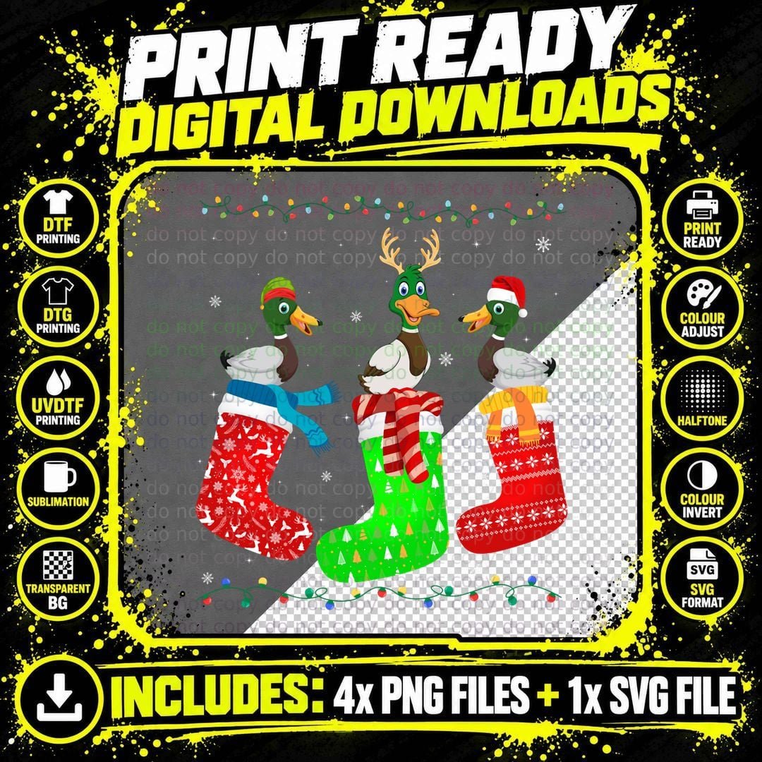 Duck in Xmas Socks Funny Holiday Ugly Sweater Christmas Png SVG Digital Bundle