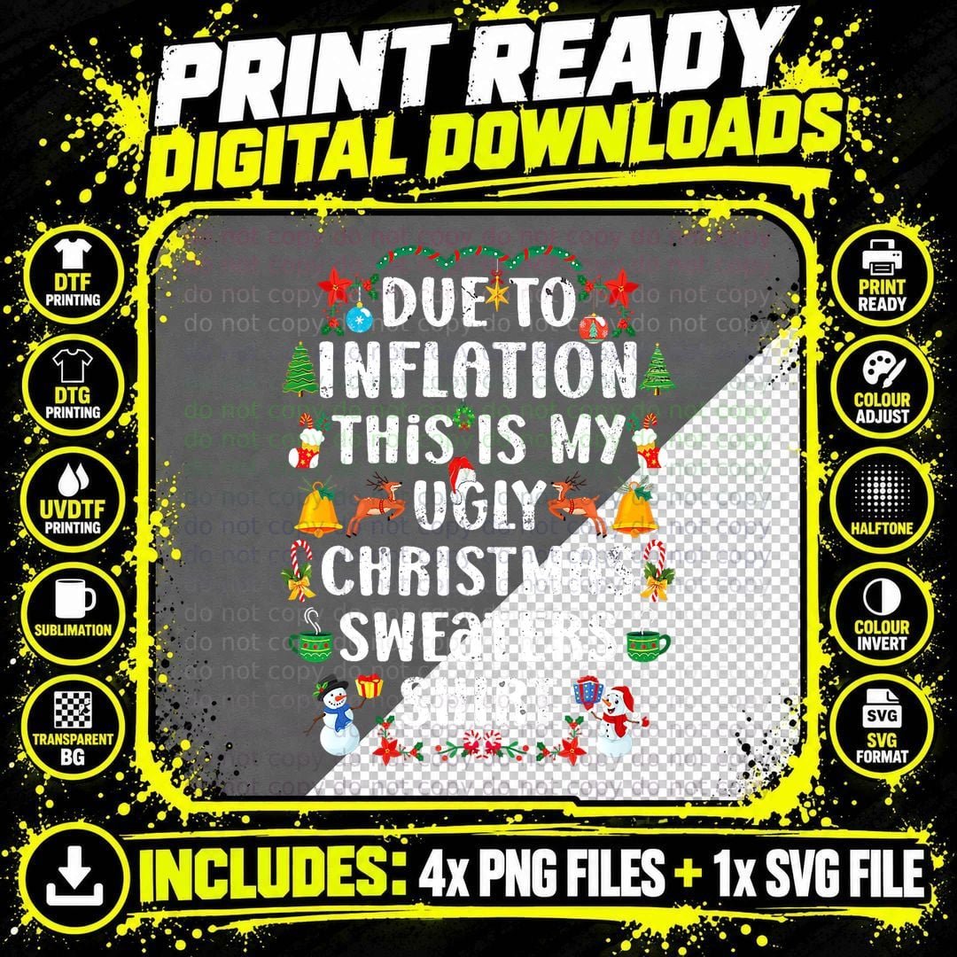 Due to Inflation Ugly Christmas Sweaters Vintage Men Png SVG Digital Bundle