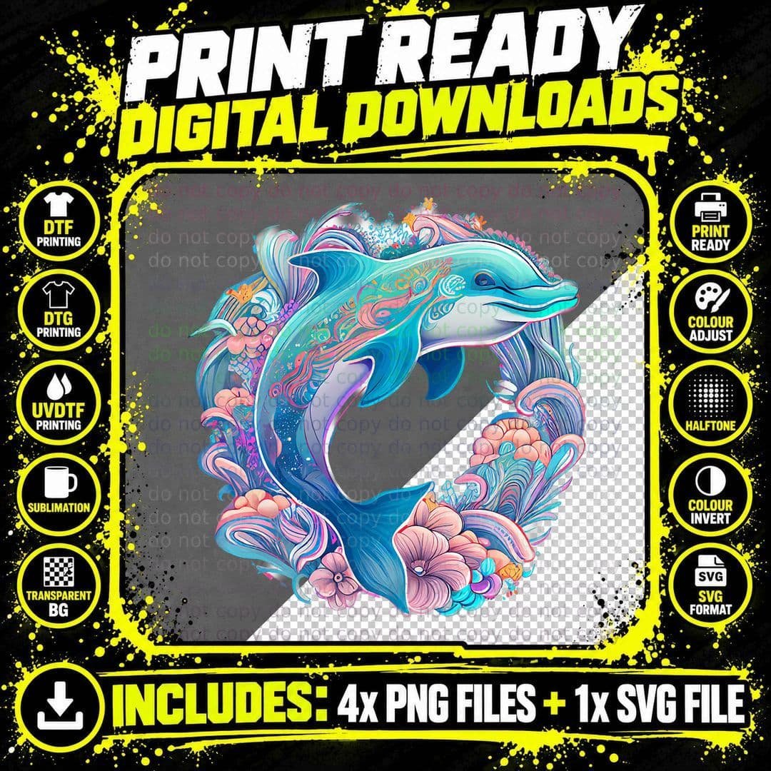Easter Festive Illustration with Charming Dolphin Png SVG Digital Bundle
