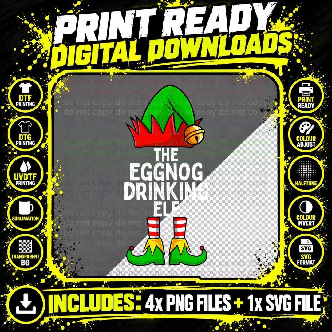 Eggnog Drinking Elf Matching Family Christmas T-Shirt Png SVG Digital Bundle