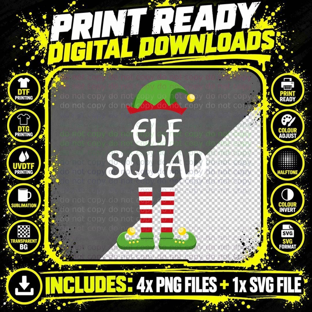 Elf Squad Family Matching Group Christmas T-Shirt Png SVG Digital Bundle