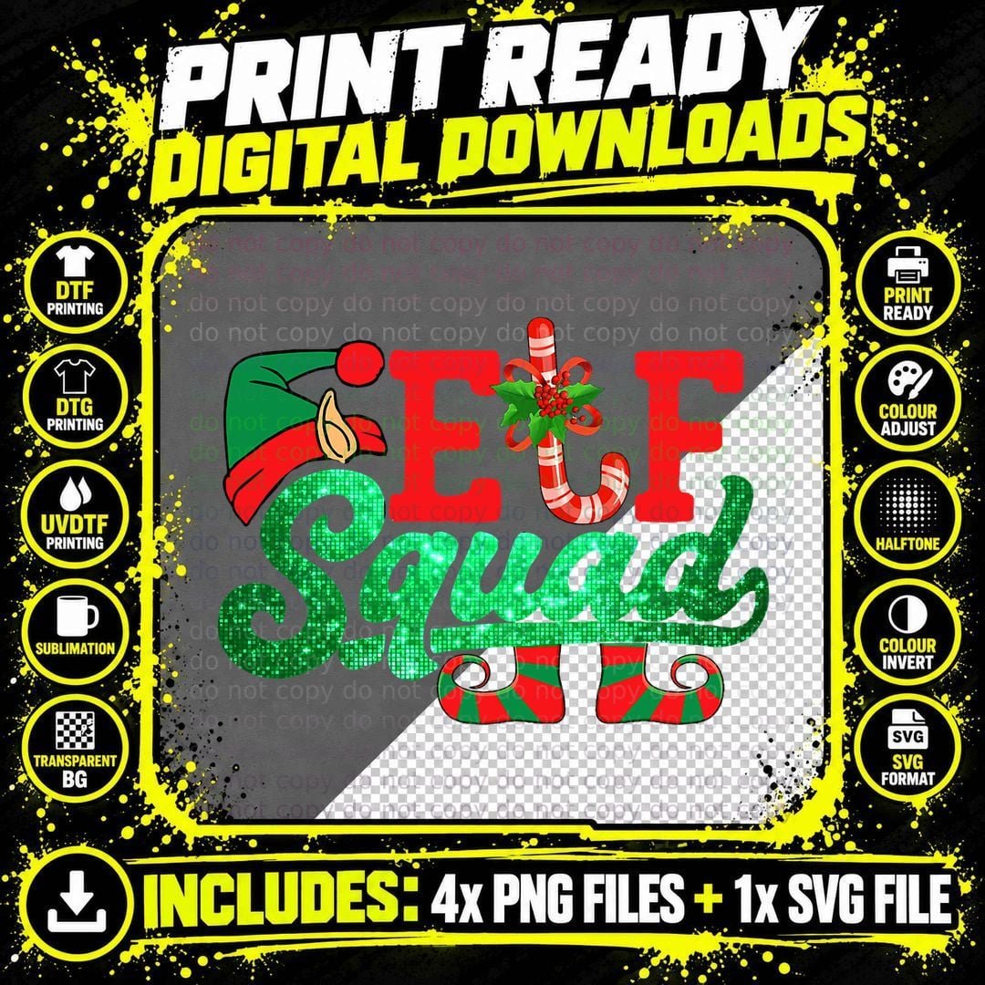 Elf Squad Funny Family Christmas Matching Pajamas Xmas Png SVG Digital Bundle