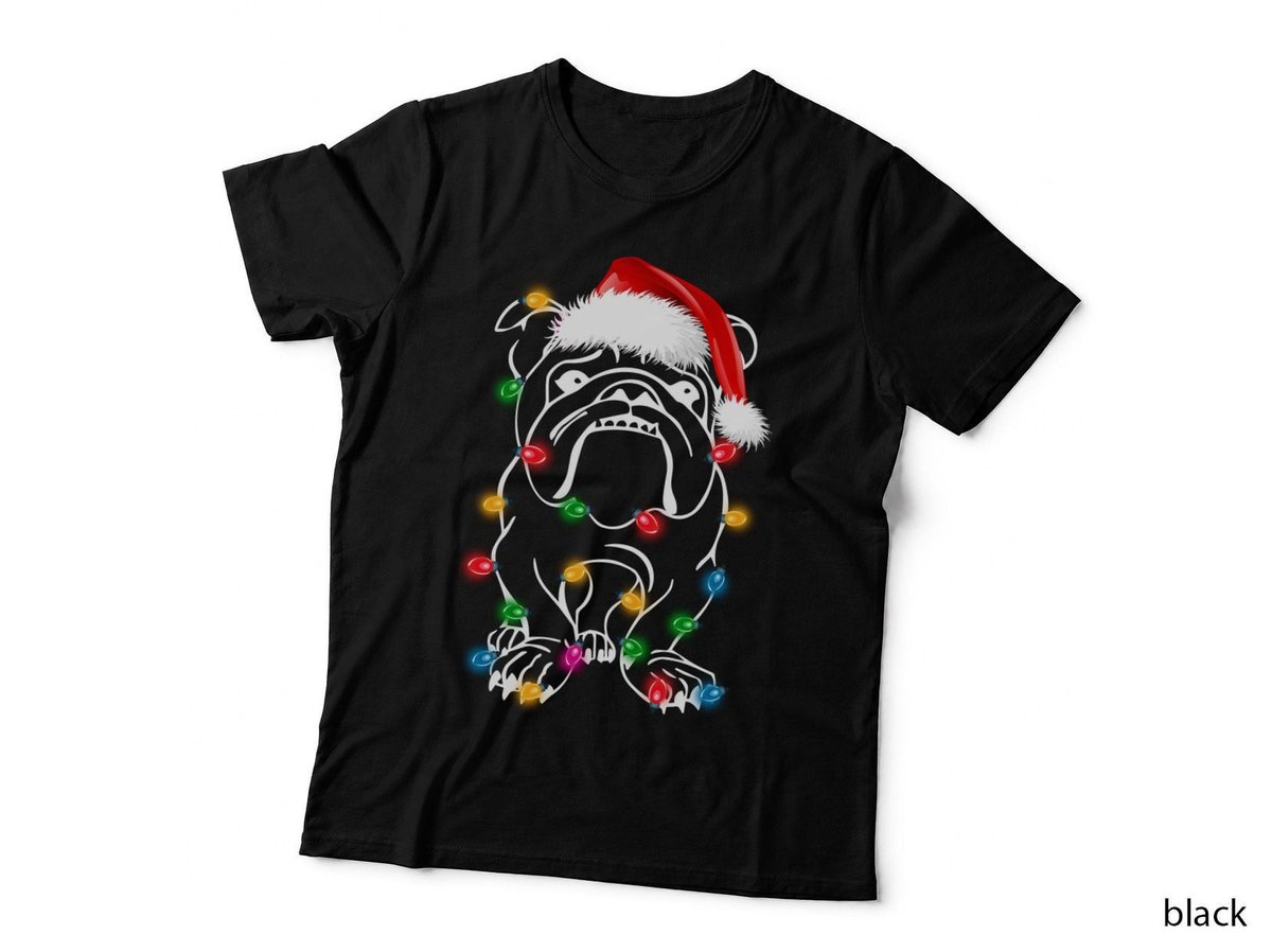 English Bulldog Christmas Lights T-Shirt, Festive Holiday Style