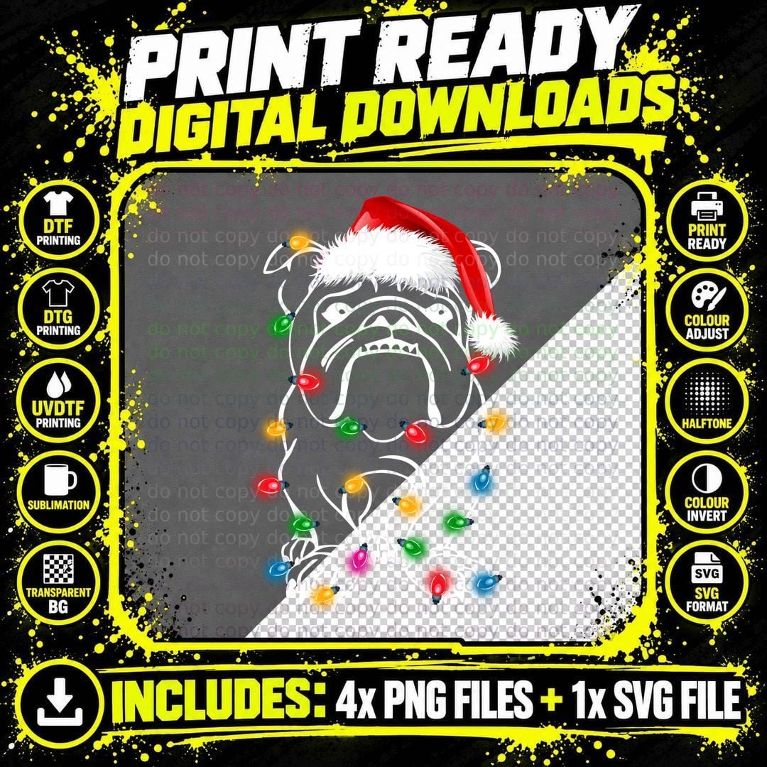 English Bulldog Christmas Lights T-Shirt Png SVG Digital Bundle