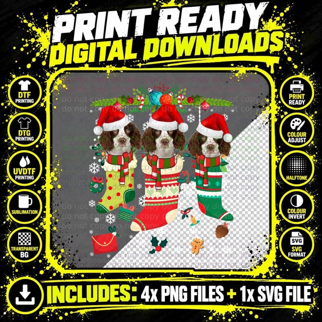 English Springer Spaniel Christmas Stockings T-Shirt Png SVG Digital Bundle