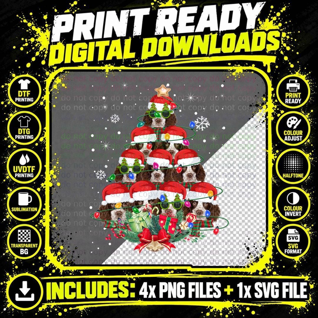 English Springer Spaniel Christmas Tree T-Shirt Png SVG Digital Bundle