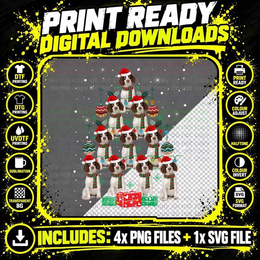 English Springer Spaniel Christmas Tree T-Shirt Png SVG Digital Bundle