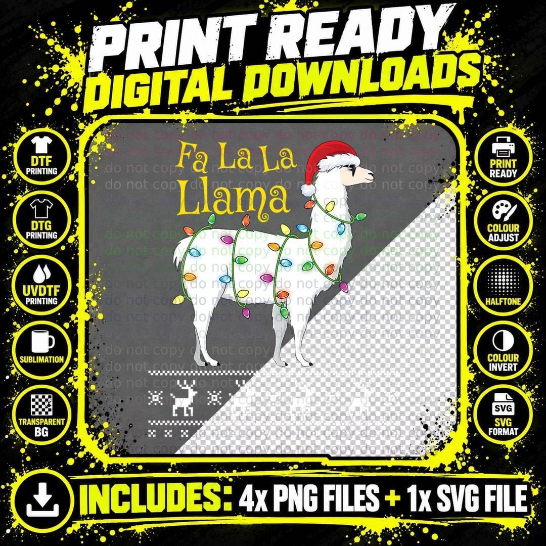 Fa La La Llama Christmas Funny Ugly Christmas Sweater Png SVG Digital Bundle