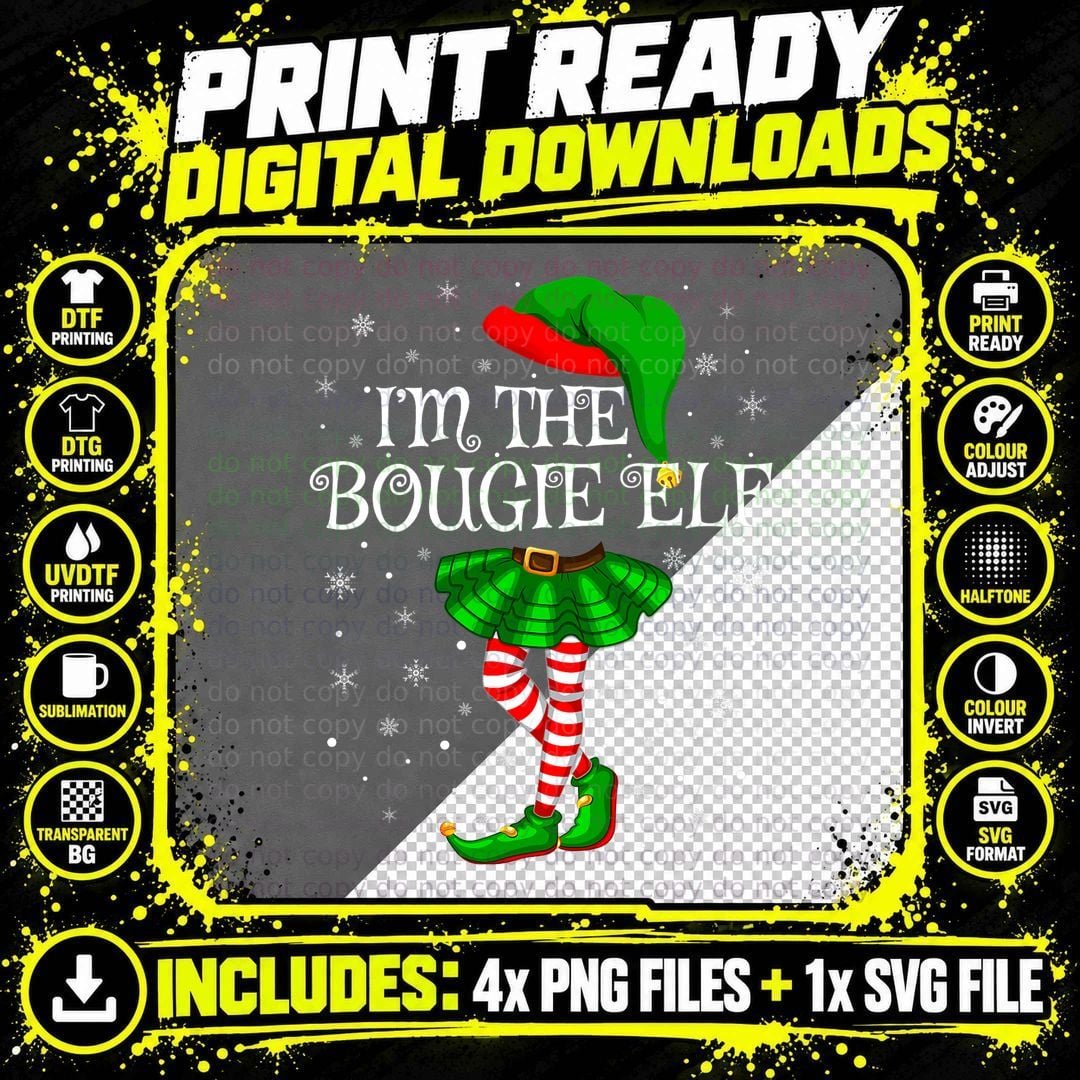 Family Matching Women Girls I'm the Bougie Elf Christmas Png SVG Digital Bundle