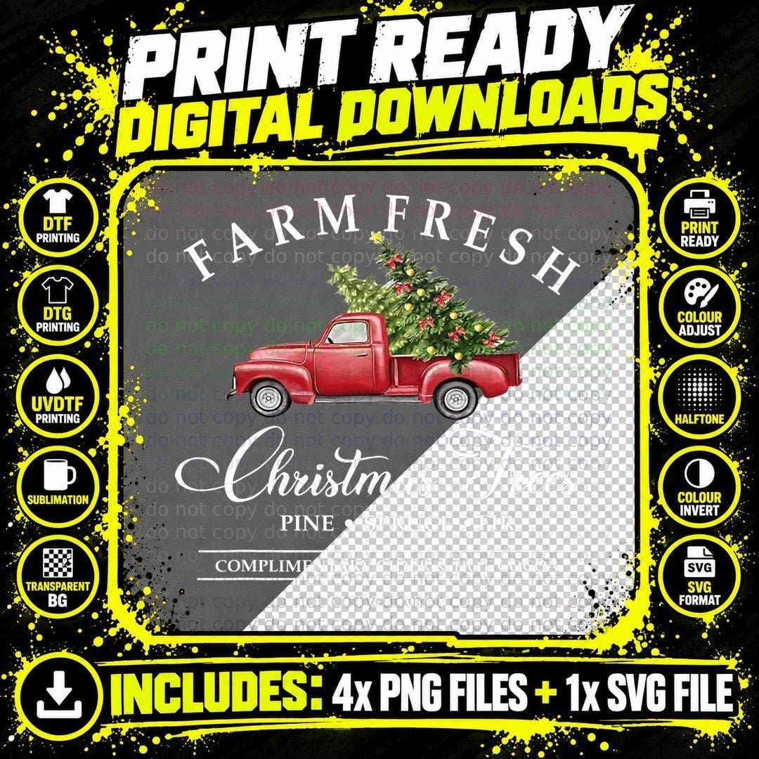 Farm Fresh Christmas Trees Red Truck T-Shirt Png SVG Digital Bundle