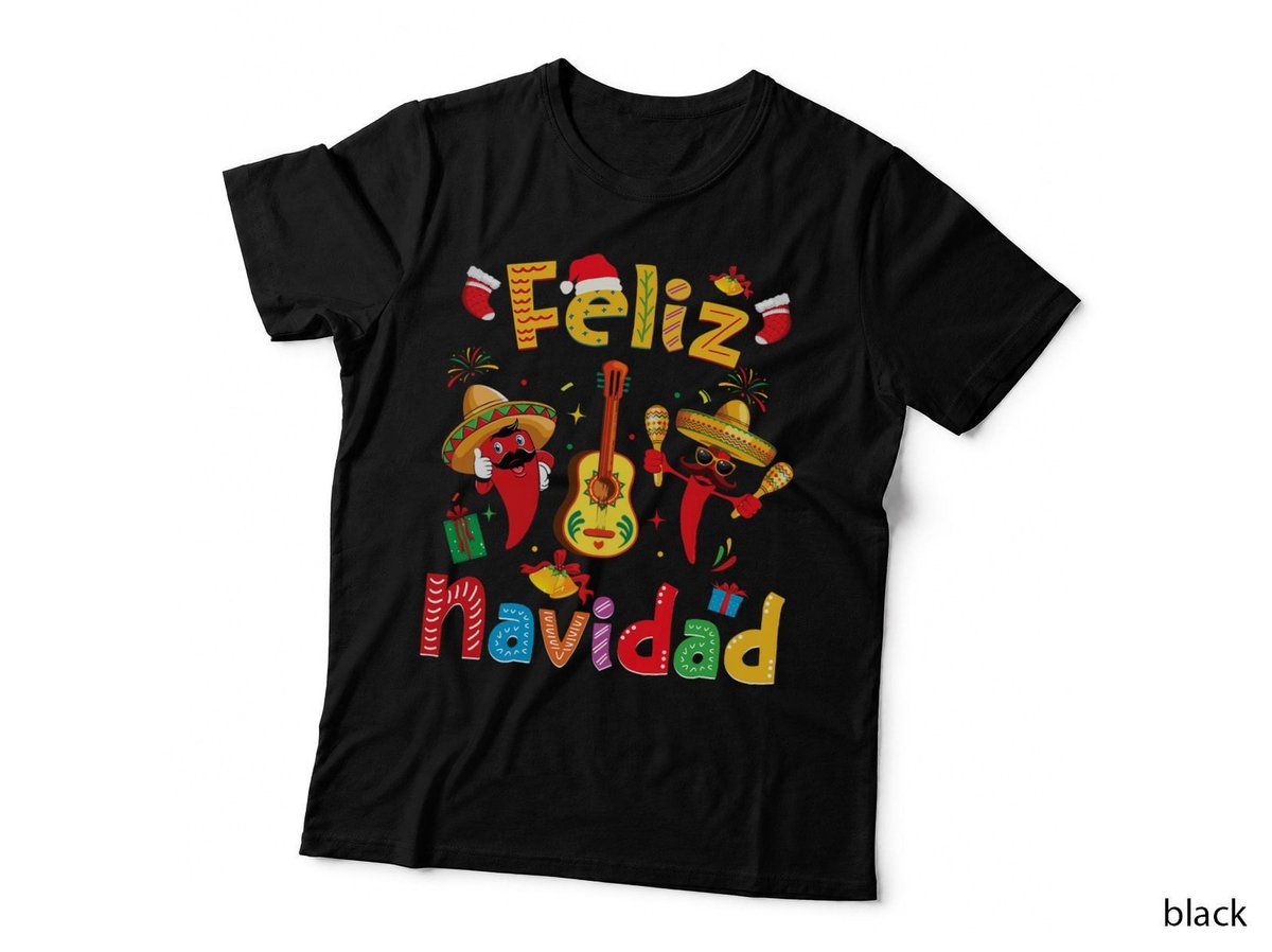 Feliz Navidad Mexican Fiesta Hot Pepper Guitar Xmas Party T-Shirt