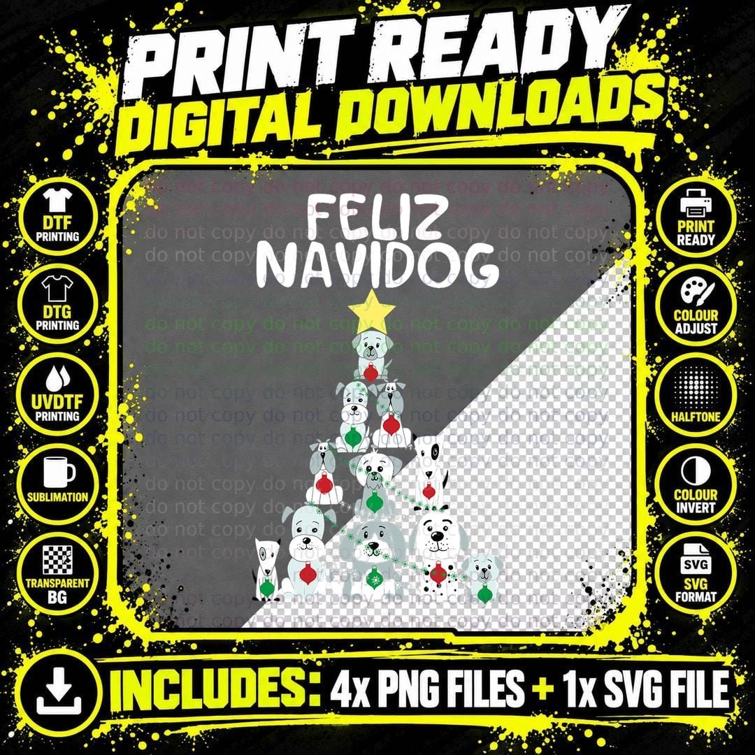 Feliz Navidog Christmas Dog T-Shirt, Funny Cute Xmas Tree Png SVG Digital Bundle