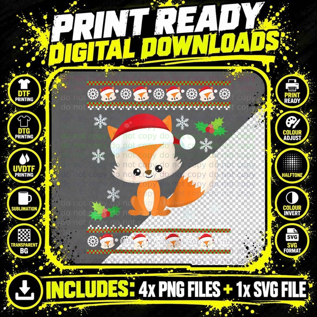 Fox Shirt Ugly Christmas Sweater, Shirt Ugly Christmas Png SVG Digital Bundle