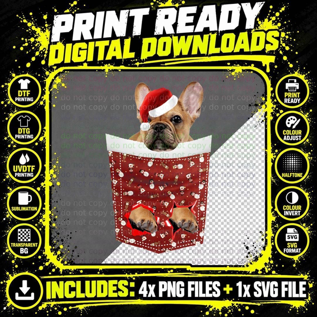French Bulldog Christmas Gift, Festive Holiday Print Png SVG Digital Bundle