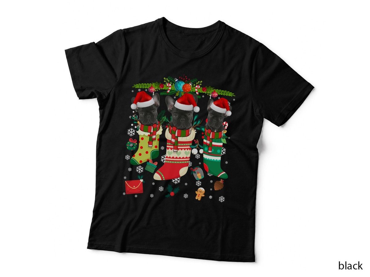 French Bulldog Christmas Stocking T-Shirt, Festive Holiday Print