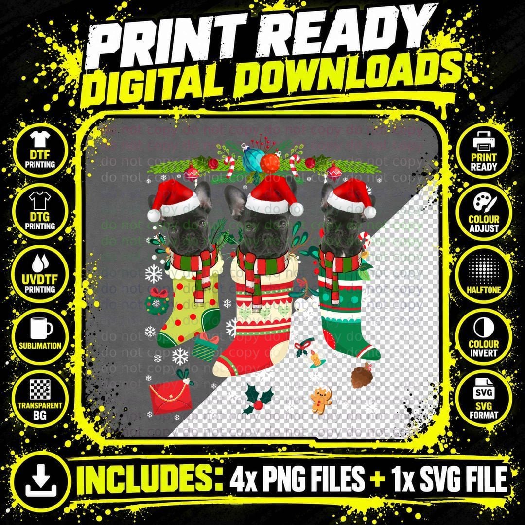 French Bulldog Christmas Stocking T-Shirt Png SVG Digital Bundle