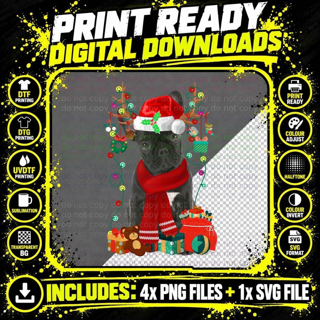 French Bulldog Christmas T-Shirt, Festive Holiday Print Png SVG Digital Bundle