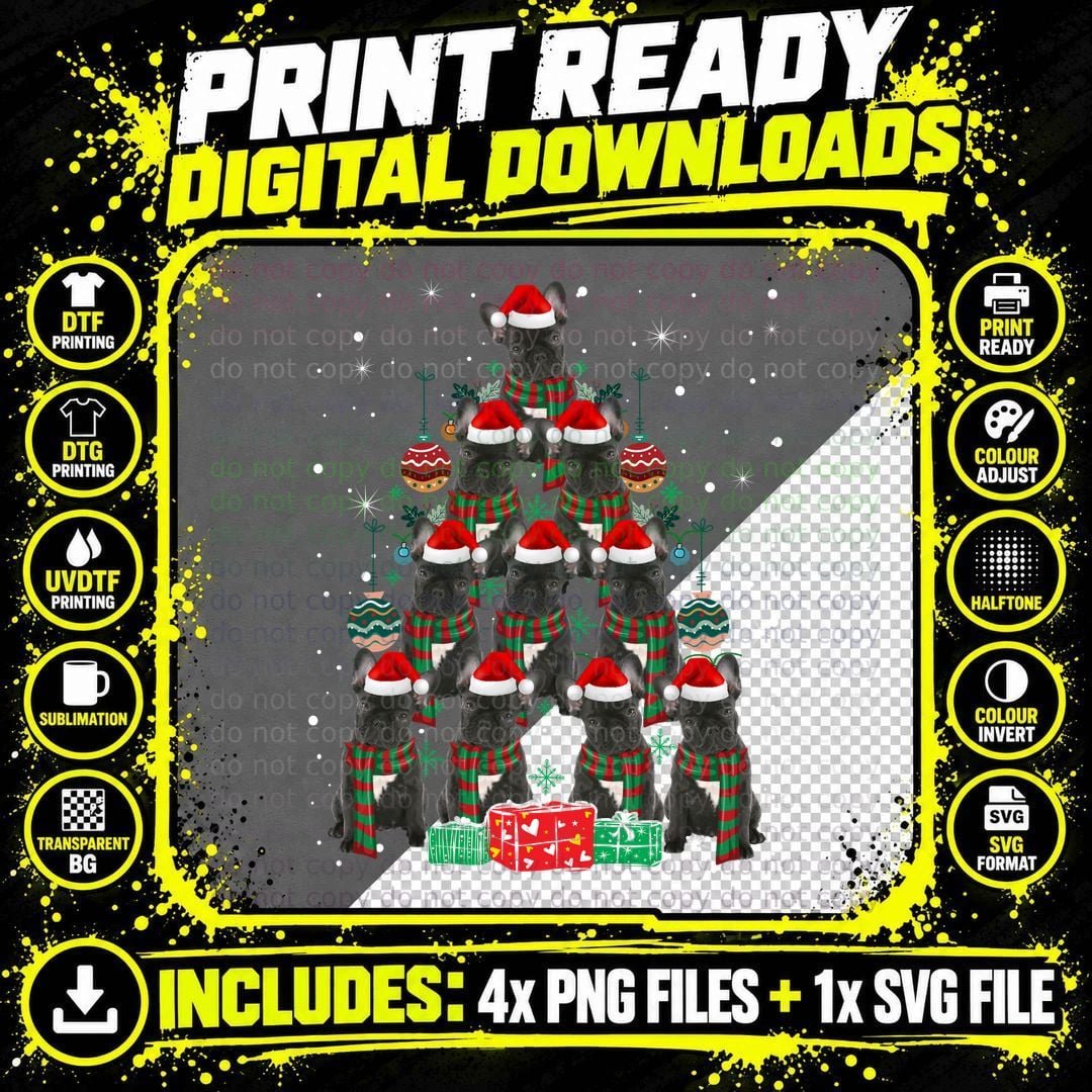 French Bulldog Christmas Tree T-Shirt Png SVG Digital Bundle