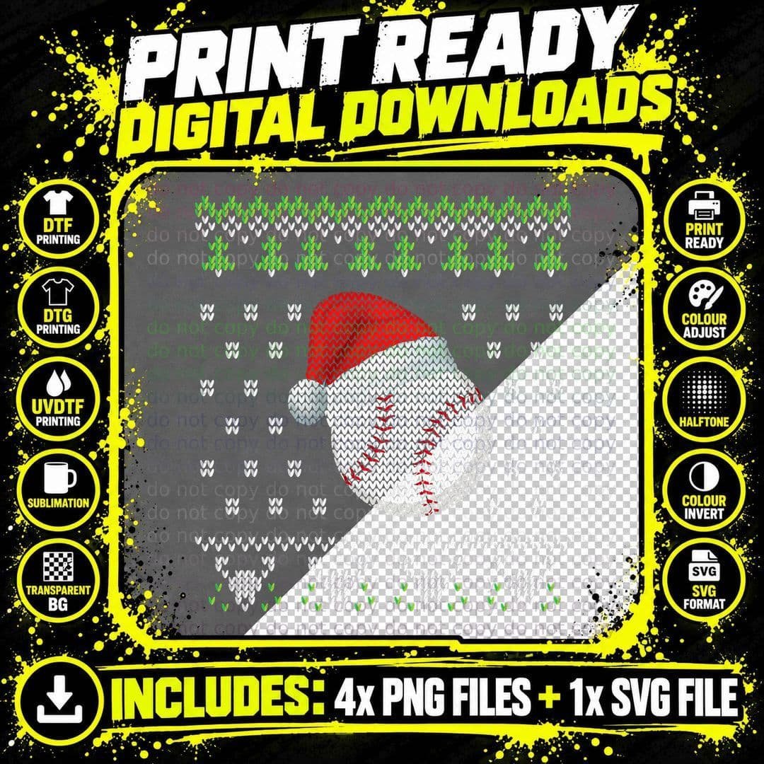Funny Baseball Ugly Christmas Sweater Men Boys Fun XMAS Png SVG Digital Bundle