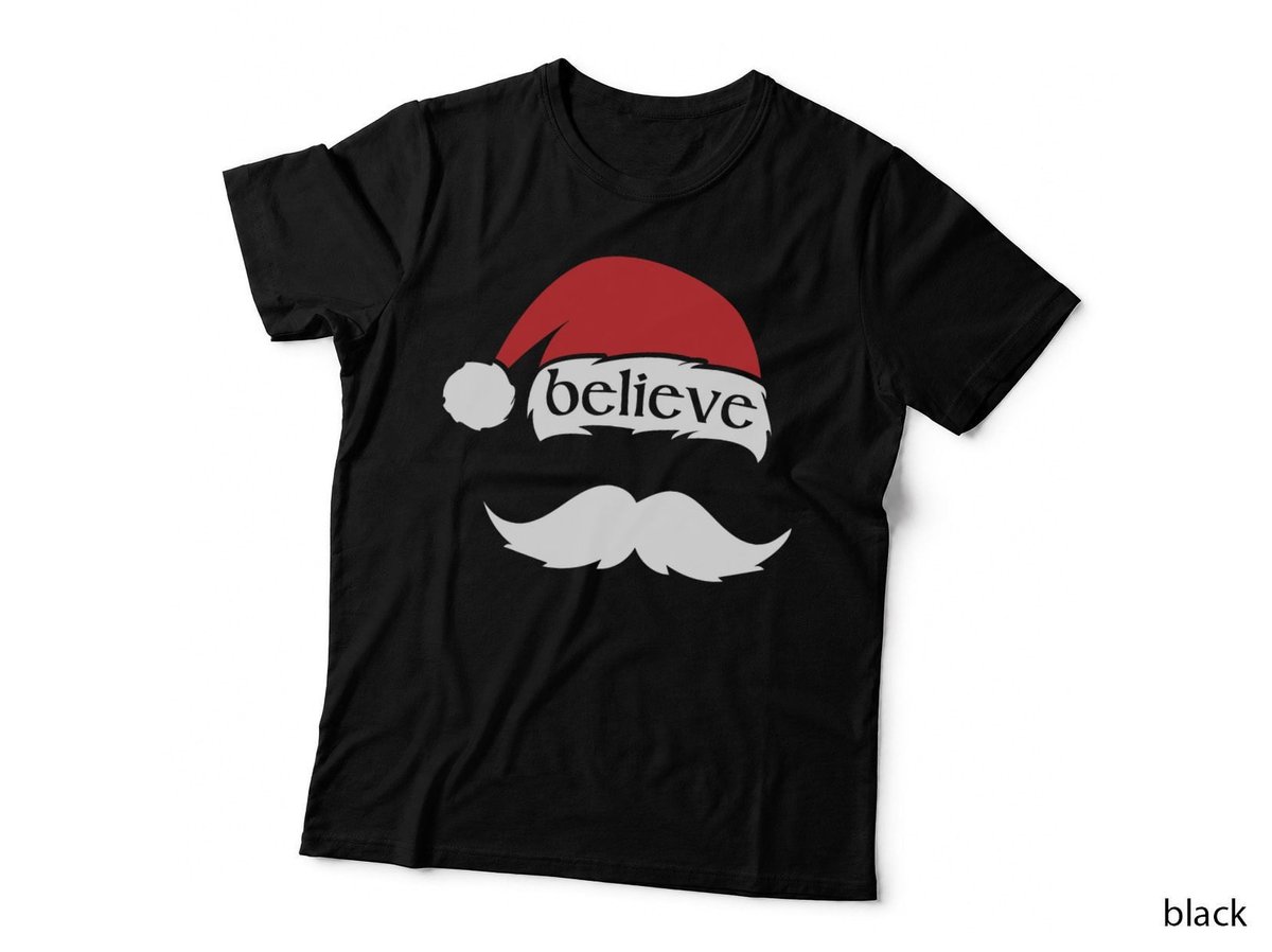 Funny Believe Santa Hat White Mustache Kids Family Christmas T-Shirt