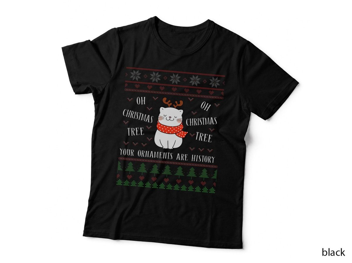 Funny Cat Christmas Tree Quote, Ugly Christmas Xmas T-Shirt
