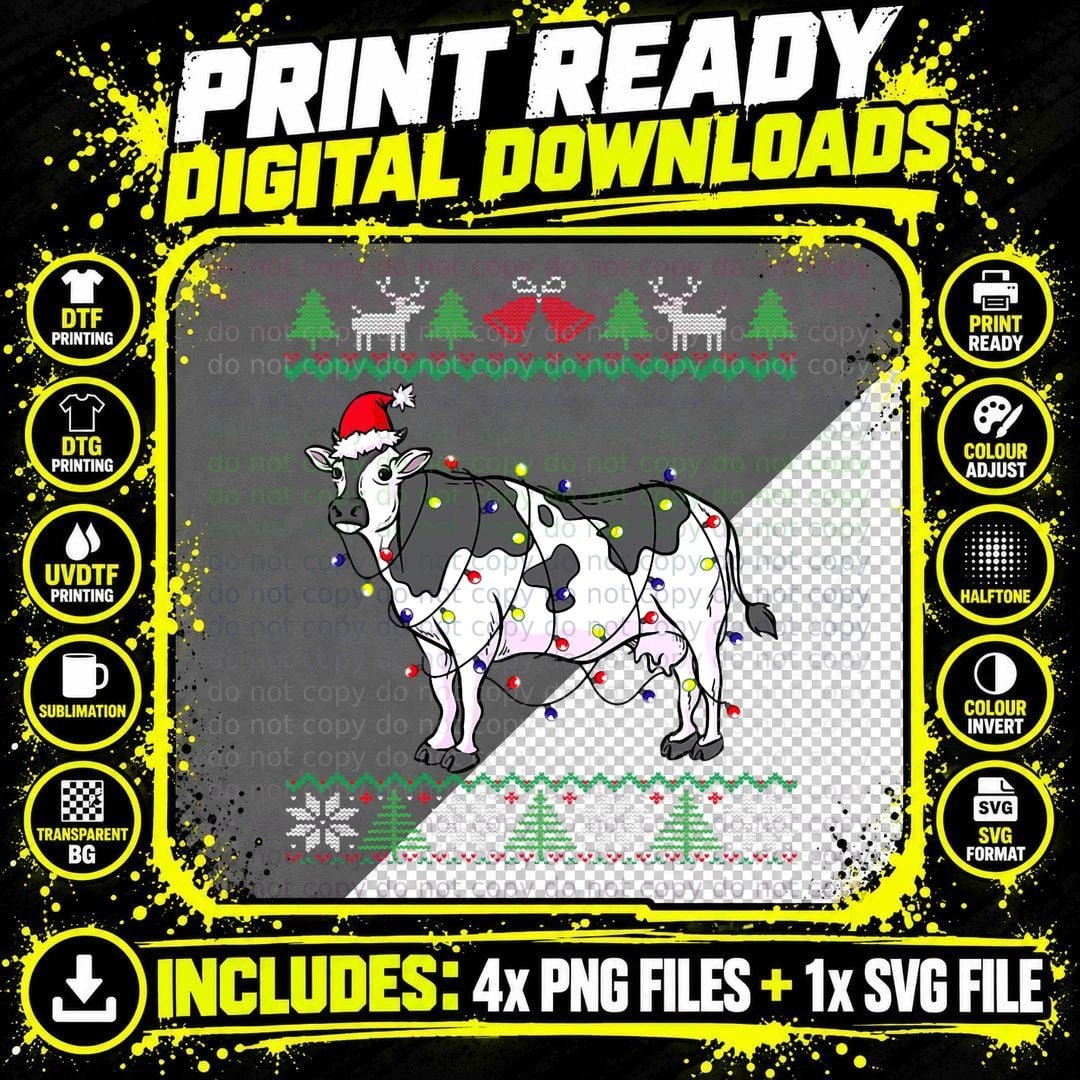 Funny Cow Ugly Christmas Sweaters T-Shirt Png SVG Digital Bundle