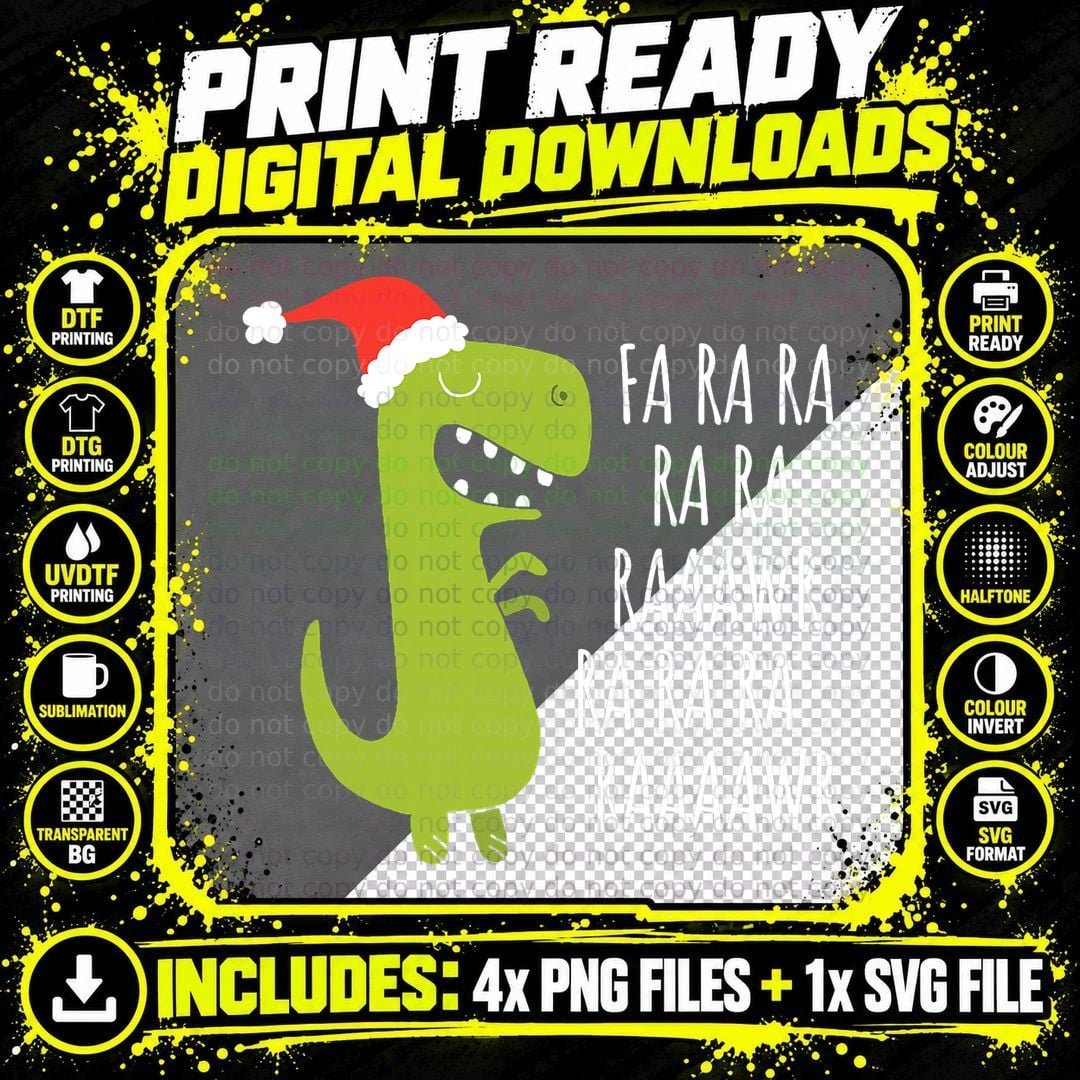 Funny Dinosaur Fa Ra Ra Rawr Christmas T-Rex Xmas T-Shirt Png SVG Digital Bundle