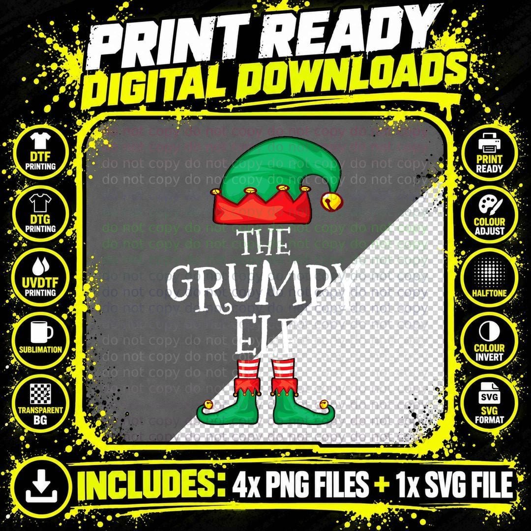 Funny Elf Family Christmas the Grumpy Elf Sweater Men Png SVG Digital Bundle