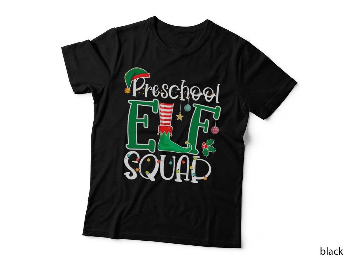 Funny Elf Squad Preschool Teacher Christmas Child Xmas T-Shirt