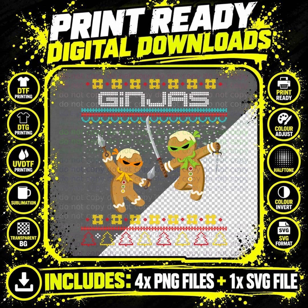 Funny Ginjas Gingerbread Ninjas Funny Ugly Christmas Png SVG Digital Bundle