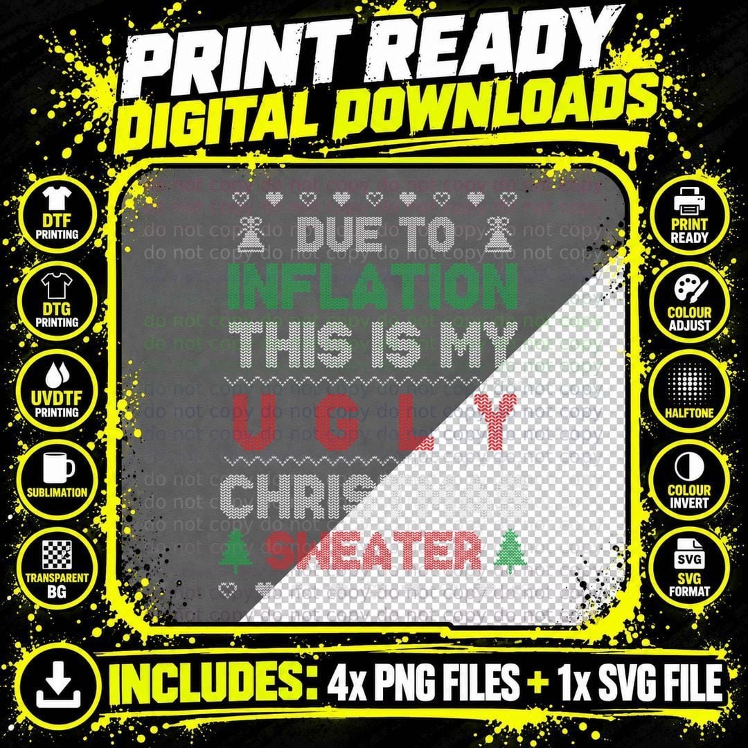 Funny Inflation Sarcasm Ugly Christmas Sweater Men Women Png SVG Digital Bundle