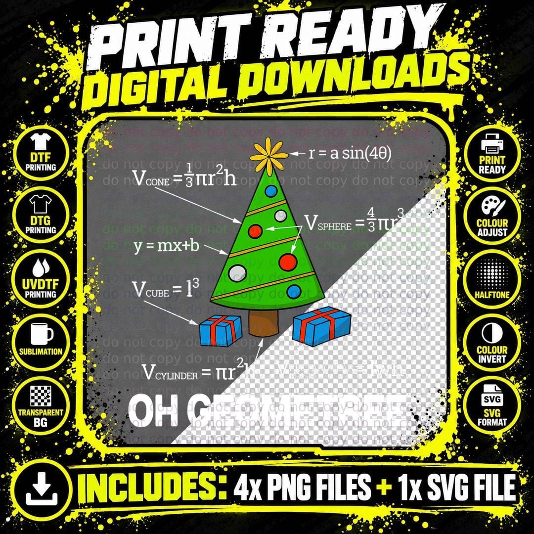 Funny Math Geometry Christmas Tree Geometree Teacher Png SVG Digital Bundle