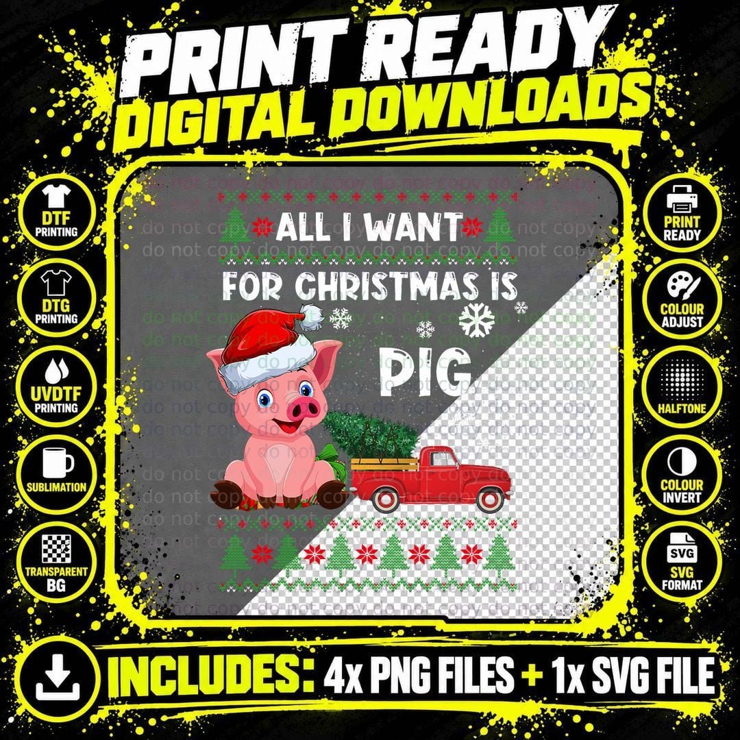 Funny Pig Lovers Cute Pig Santa Hat Ugly Christmas Png SVG Digital Bundle