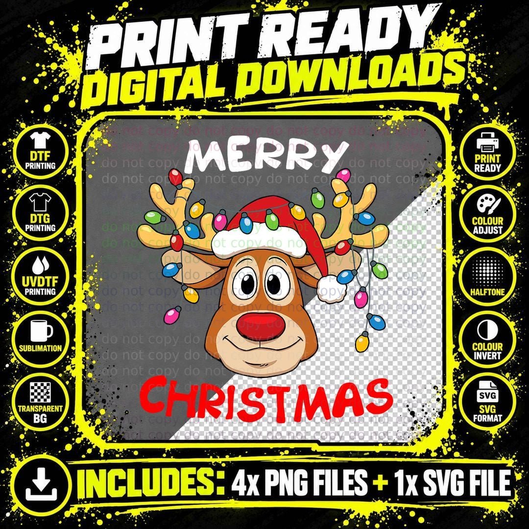 Funny Reindeer Xmas Family Merry Christmas T-Shirt Png SVG Digital Bundle