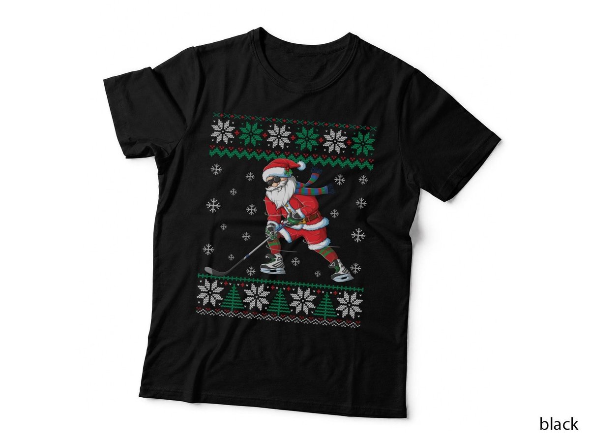 Funny Santa Claus Christmas Ice Hockey Ugly Sweater Boys Men Sweatshirt T-Shirt