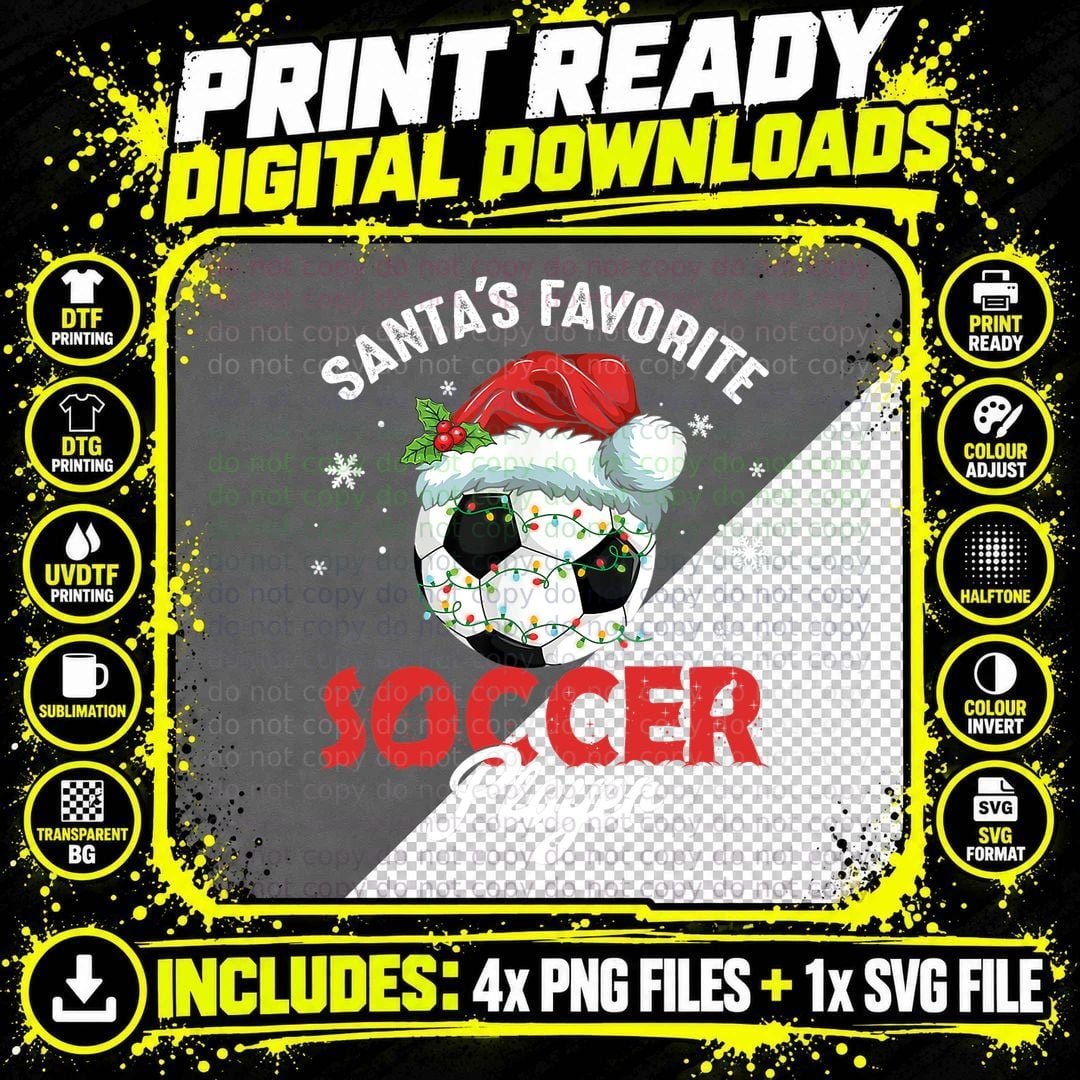 Funny Santa's Favorite Soccer Player Christmas Pajama Png SVG Digital Bundle
