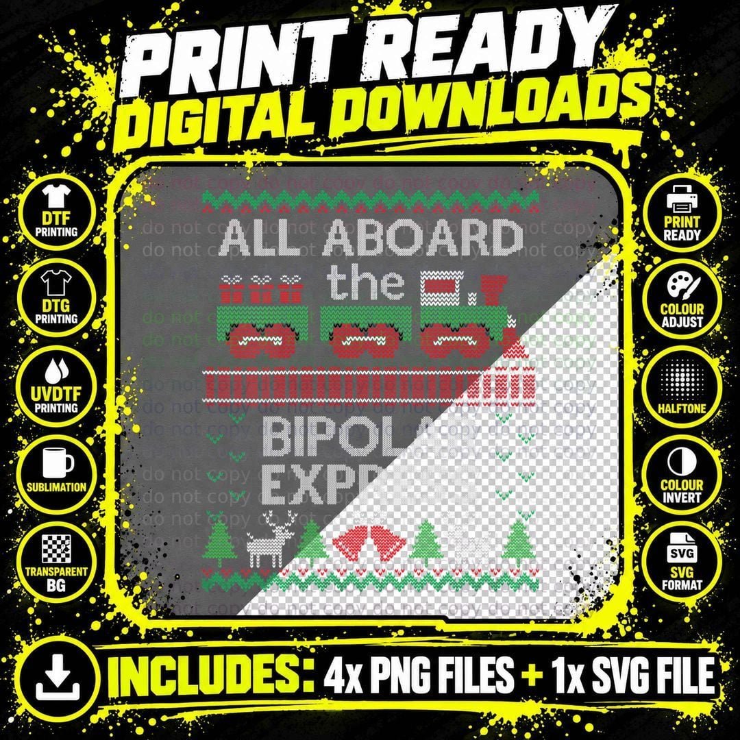 Funny Ugly Christmas Bipolar Express Train Sweater Png SVG Digital Bundle