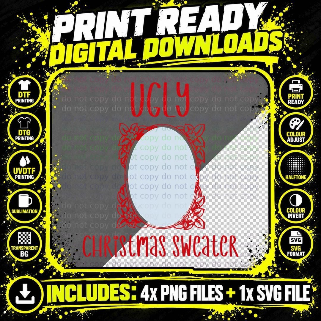 Funny Ugly Christmas Sweater with Mirror Holiday Gift Png SVG Digital Bundle