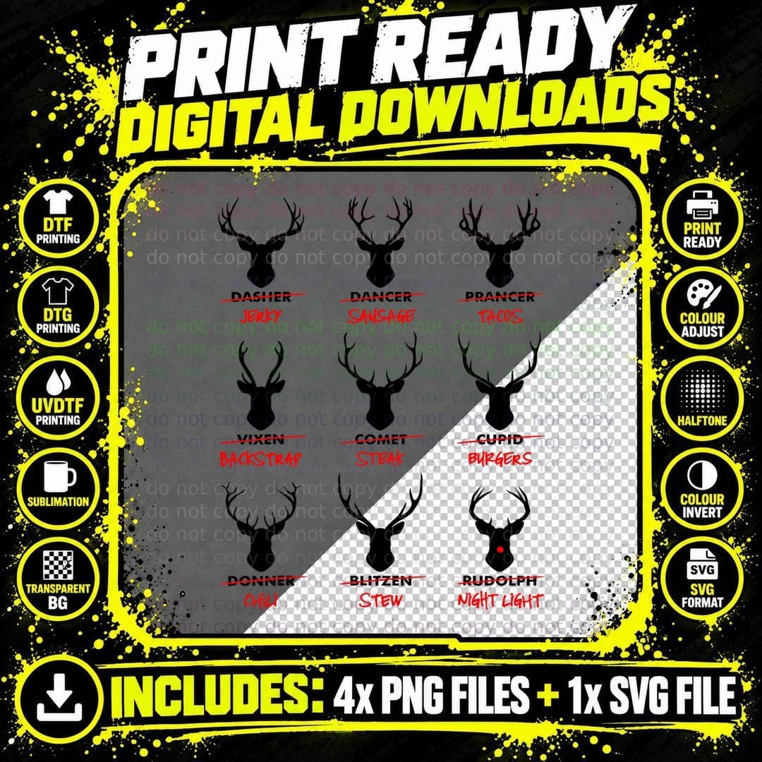 Funny Ugly Christmas Top Deer Hunter Santa's Reindeer Png SVG Digital Bundle