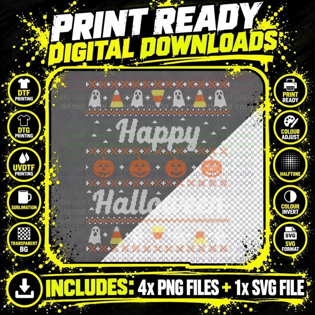 Funny Ugly Sweater Happy Halloween Sweatshirt Tacky Gift Png SVG Digital Bundle