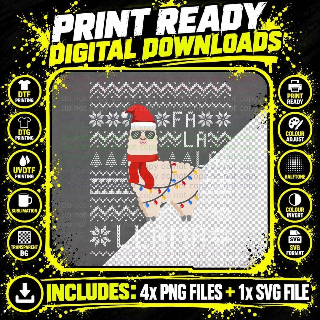 Funny Unique Ugly Sweater Fa La La Llama Christmas Png SVG Digital Bundle
