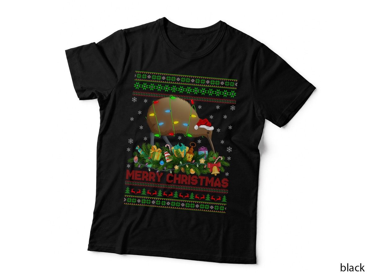 Funny Xmas Lighting Tree Santa Ugly Kiwi Bird Christmas T-Shirt