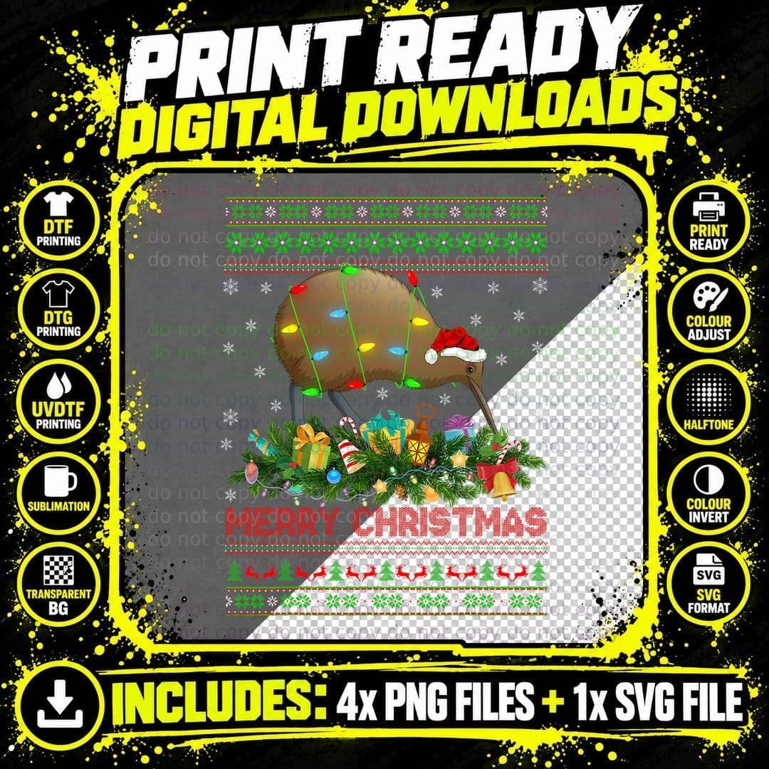 Funny Xmas Lighting Tree Santa Ugly Kiwi Bird Christmas Png SVG Digital Bundle