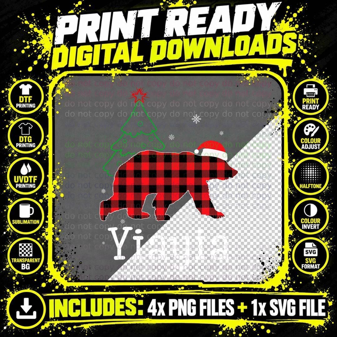 Funny Xmas Red Plaid Yiayia Bear Ugly Christmas Sweater Png SVG Digital Bundle